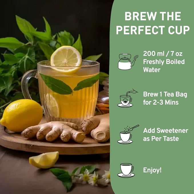 HANDPICK, Lemon Ginger Herbal Tea - 100 Pyramid Tea Bags | 100% Natural Ingredients, Tasty &