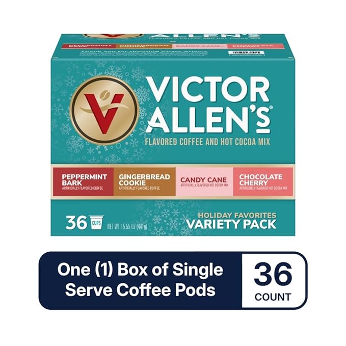 Victor Allen's Coffee Holiday Favorites Coffee & Hot Cocoa Mix Variety Pack, 36 Count, Single Serve