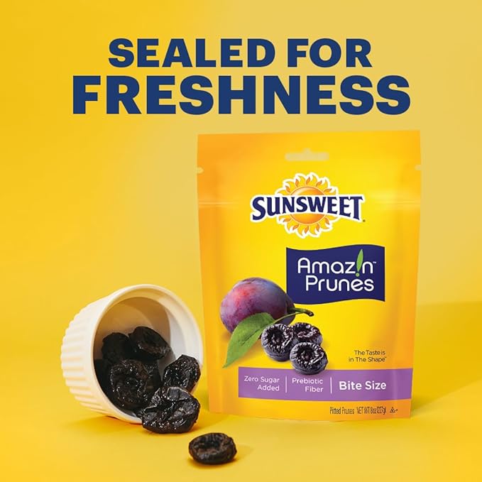 Sunsweet Amazin' Prunes - Bite Size Prunes Pitted Unsweetened & Dried - Gluten Free, Vegan, Low Fat