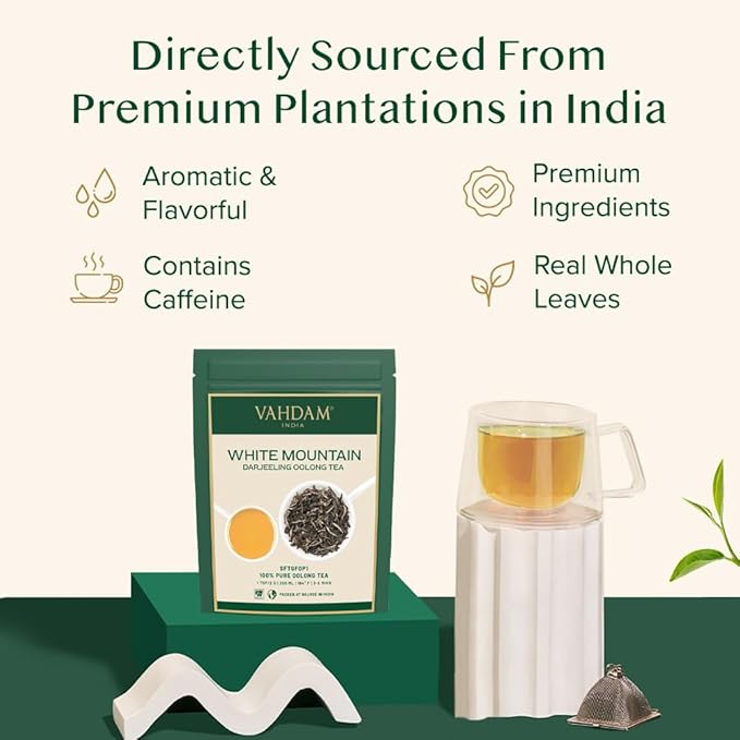 VAHDAM White Mountain Oolong Tea Loose Leaf (25 Cups/1.76oz) Pure Oolong Tea Leaves | High