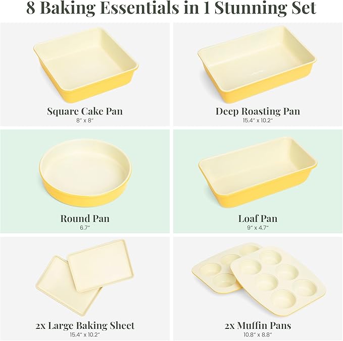Larder & Vine 8-Piece Bakeware Set | Non-Stick Baking Set with Ceramic Finish | PFAS, PFOA, PTFE
