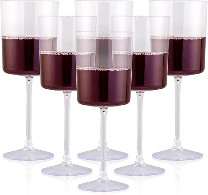 Ciaell 12 Pack Clear Plastic Wine Glasses - 10 Oz Disposable Wine Glasses with Stem for Parties &