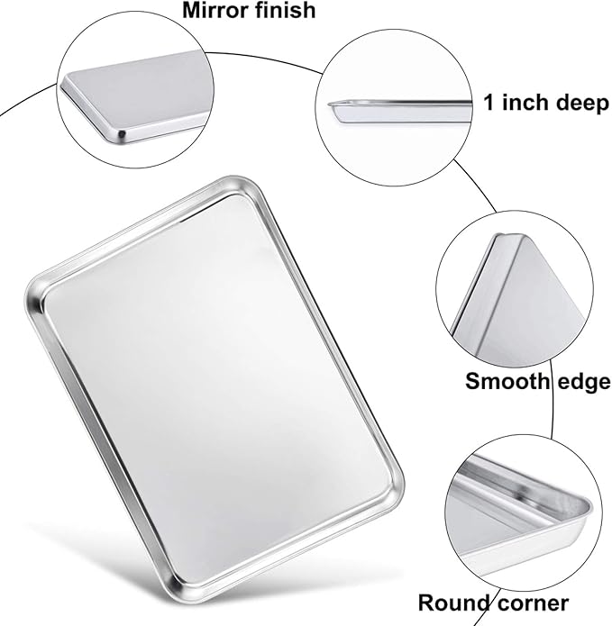 TeamFar Baking Sheet, Stainless Steel Baking Pan Cookie Sheet, Healthy & Non Toxic, Rust Free &