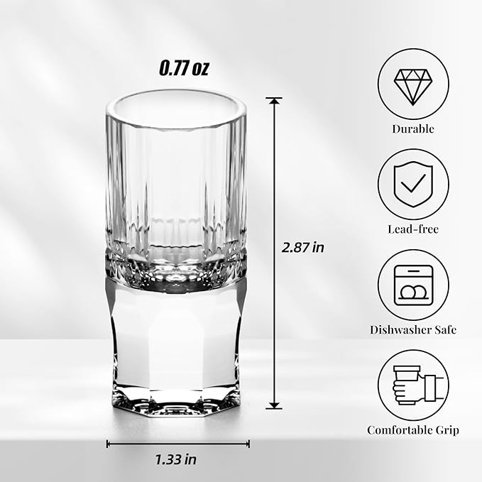KAMMAK Crystal Shot Glasses Set of 2, Handcrafted Stemless White Shot Glasses, 0.77oz Engagement