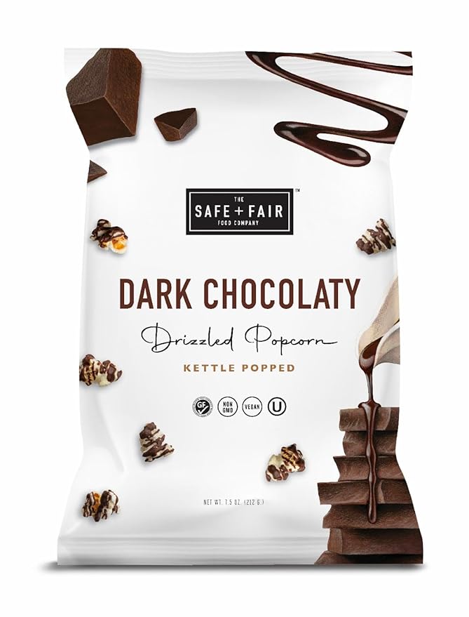 Safe + Fair Kettle Popped Gourmet Popcorn, Vegan Dark Chocolaty Drizzle, Free From Top 9 Allergens