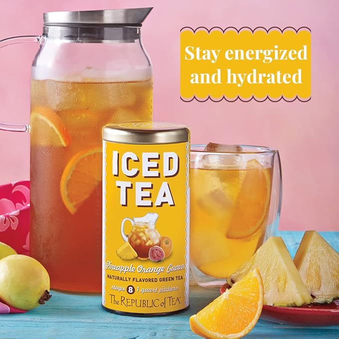 The Republic of Tea – Pineapple Orange Guava Iced Green Tea, 8 Large Quart-Sized Iced Tea Pouches