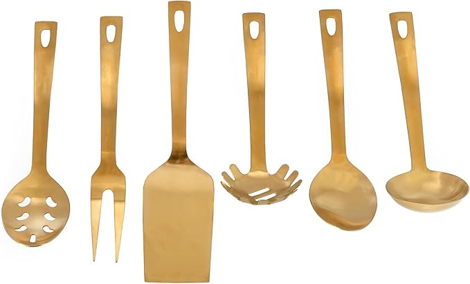 Darware Complete Serving Spoon & Utensil Set (6-Piece Set, Gold); w/Pasta Server, Fork, Spoon
