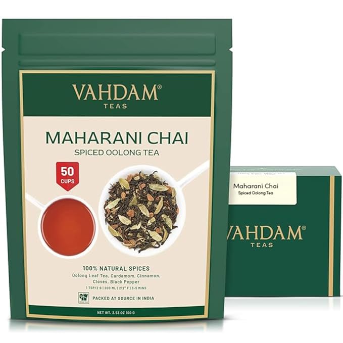VAHDAM Maharani Chai Oolong Tea (50 Cups) | 100% NATURAL SPICES | Masala Chai Tea Loose Leaf |