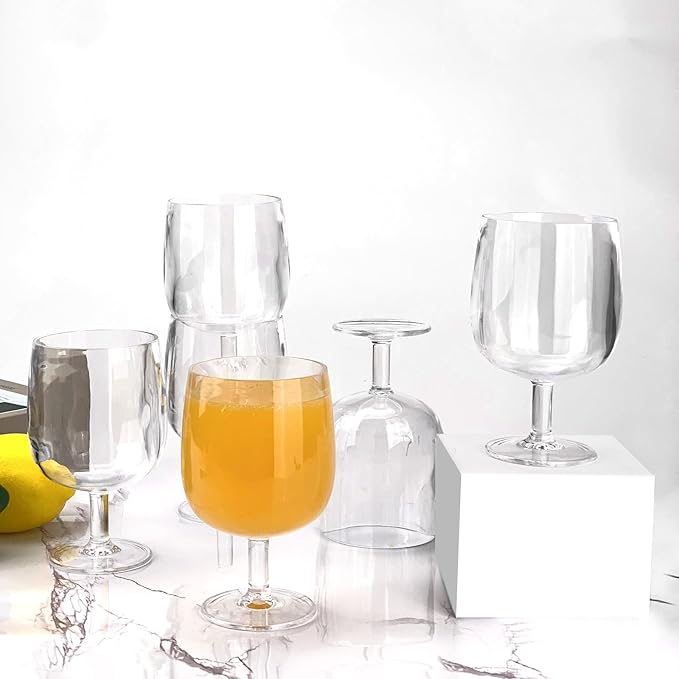 Yalin Set of 6 Unbreakable 12 oz Acrylic Plastic Wine and Water Tumbler Stackable Goblets. (Clear