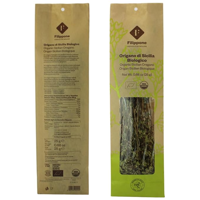 FILIPPONE - Organic Oregano Sprigs, 25 g (0.88 oz), Picked Fresh, Italian Dried Whole Oregano