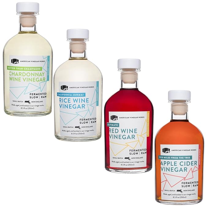 American Vinegar Works - Essentials Kitchen Vinegars - Includes Apple Cider, Red Wine, Rice Wine