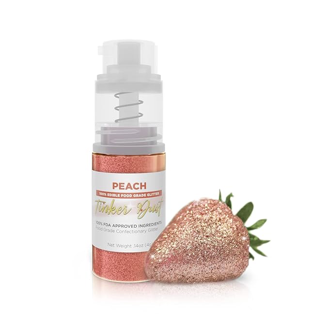 Bakell - Peach Tinker Dust (4g, 1x Mini Spray Pump) Edible Glitter for Food, Desserts, and