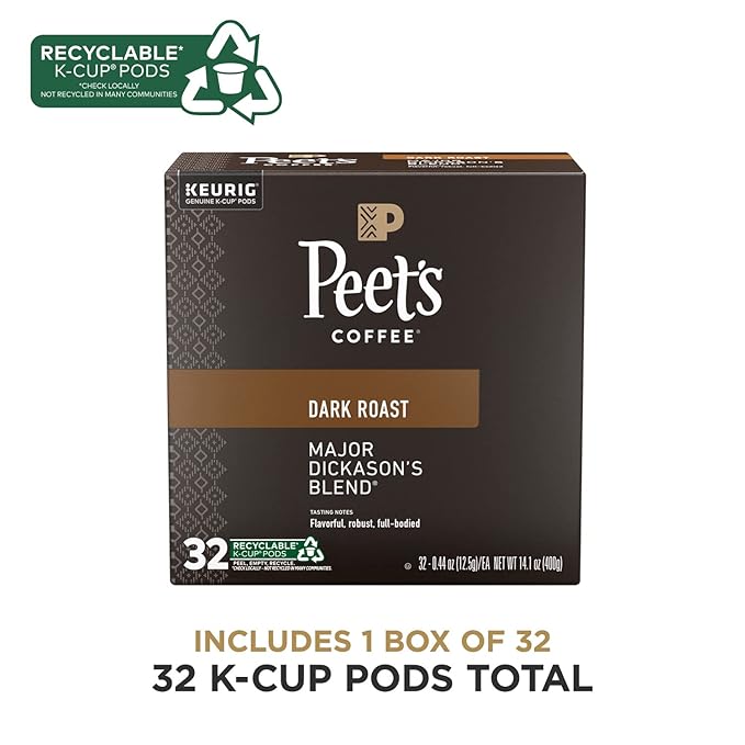 Peet's Coffee, Dark Roast Keurig K-Cup Pods - Major Dickason's Blend 32 Count (1 Box of 32 K-Cup