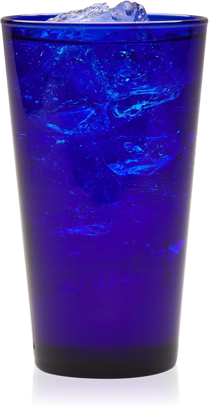Libbey Cobalt Blue Drinking Glasses, Classic Design Flare Tumbler Glasses Set of 8, Dishwasher Safe