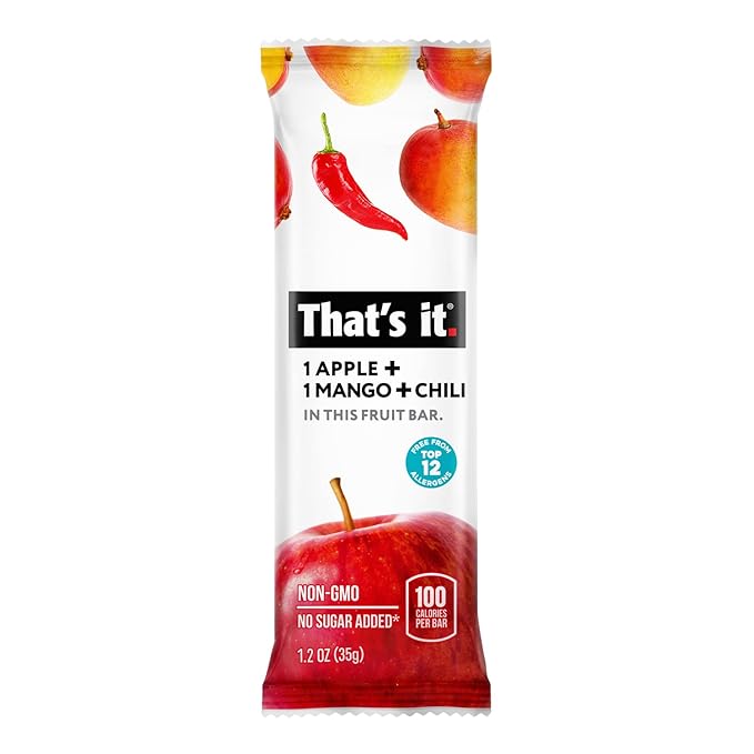 That's it. Apple+Mango+Chili 100% Natural Great Tasting Real Dried Fruit Bar, Vegan, Gluten Free