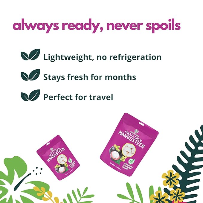 NOKKI FARM Freeze Dried Mangosteen - Healthy & Exotic Tropical Fruit Snacks, No Added Sugar or