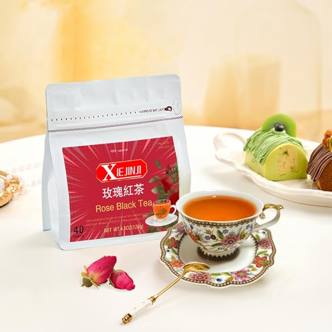 XIEJINJI Rose Black Tea - 40 Tea Bags, Natural Dried Rose and Black Tea Blend, AROMATIC & SMOOTH