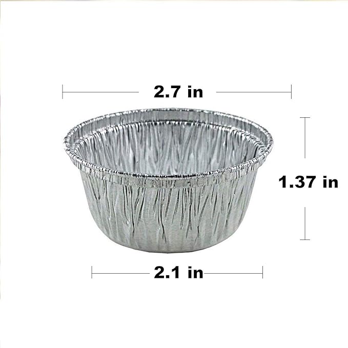 2 Oz Disposable Baking Cups Tins Foil Pans Cups 70 mL Aluminum Foil Cupcake Bowl Pans for Baking