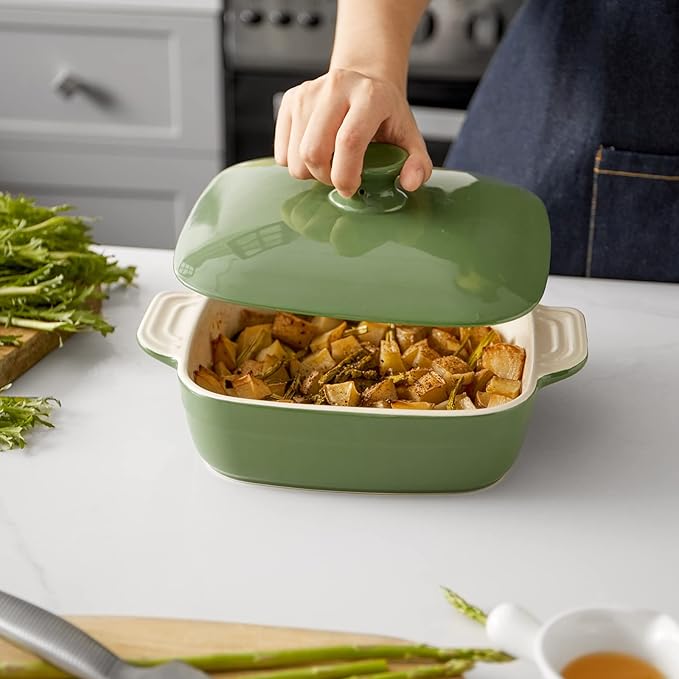 DOWAN Casseroles dish with lids, Ceramic Baking Dish With Lid, Casserole Dishes for oven, 1.6