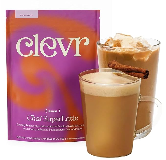 Clevr Blends Chai Tea Latte, Instant Superfood Powder Blend with Oat Milk, Lion???Mane, Reishi