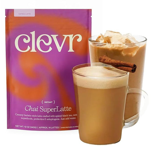 Clevr Blends Chai Tea Latte, Instant Superfood Powder Blend with Oat Milk, Lion???Mane, Reishi