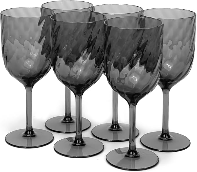 Yalin Set of 6 Unbreakable 15 oz Acrylic Plastic Wine and Water Tumbler Stackable Goblets. (Gray