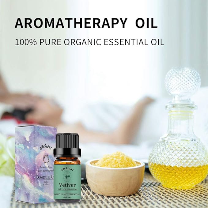 yethious Vetiver Essential Oils for Diffuser & Aromatherapy Pure Vetiver Oil for Skin, Hair Gift