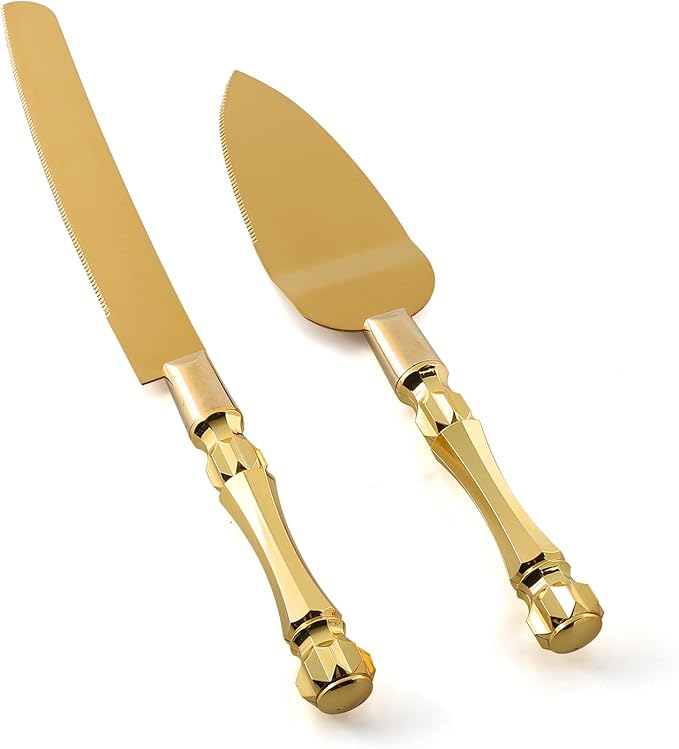 Homi styles Gold Elegant Cake Knife and Server Set, Cake Server and Knife Set of 2 with 420