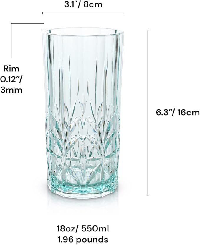 BELLAFORTE Shatterproof Tritan Plastic Tall Tumbler, Set of 4, 18oz - Myrtle Beach Drinking Glasses