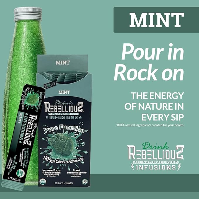 Rebellious Mint Organic Drink Mix ??Organic Zero Calorie Energy Drink Mix | Monk Fruit & Green Tea