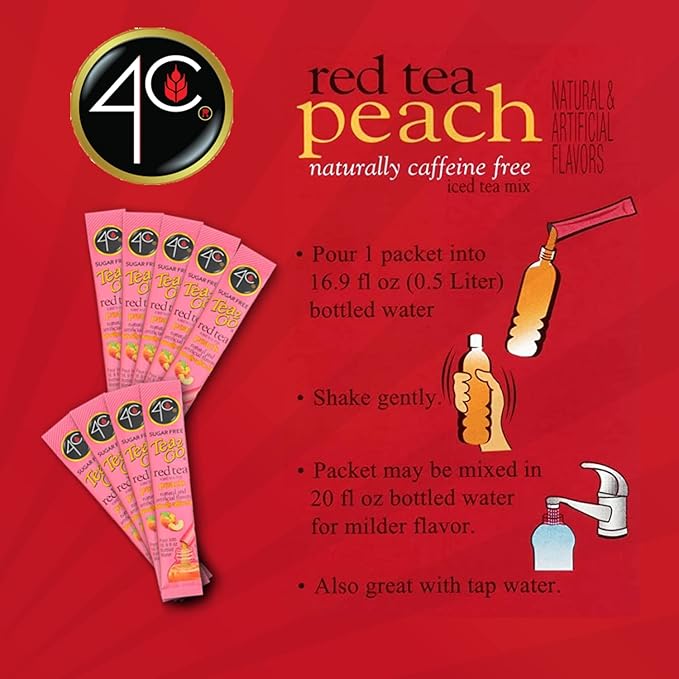 4C Powder Drink Stix, Red Tea Peach 500 Count, Bulk Buy, Singles Stix, On the Go, Refreshing Water
