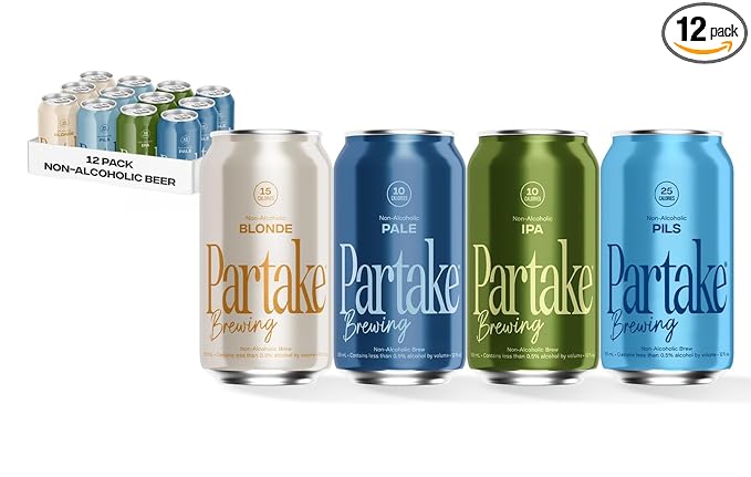 Partake Brewing Craft Non Alcoholic Beer, Variety Pack x 12 Fl Oz Cans - Low Calorie & Carb, No