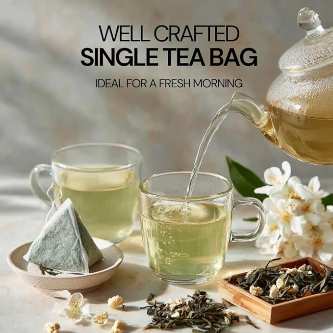 BLOSSOM RITUAL Jasmine Bloom – Floral Green Tea Loose Leaf – 20 Natural Based Pyramid Bags – Serve