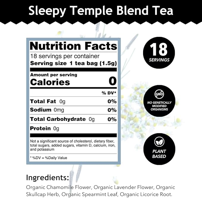 Buddha Teas - Sleepy Temple Blend - Organic Herbal Tea - For Health & Wellbeing - Blend of Herbs &