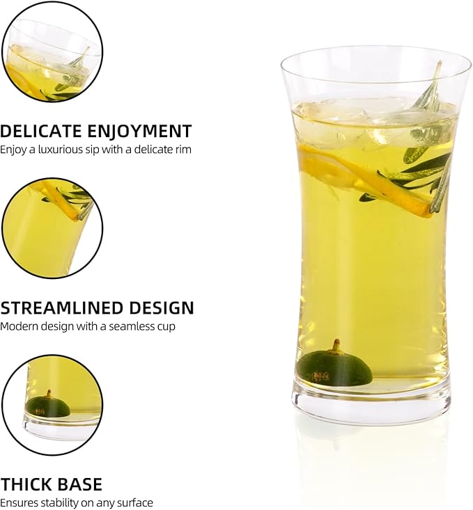 KAMMAK Drinking Glasses Set of 2, 11.8oz Crystal Water Glasses, Everyday Tall Glass Cups, Highball