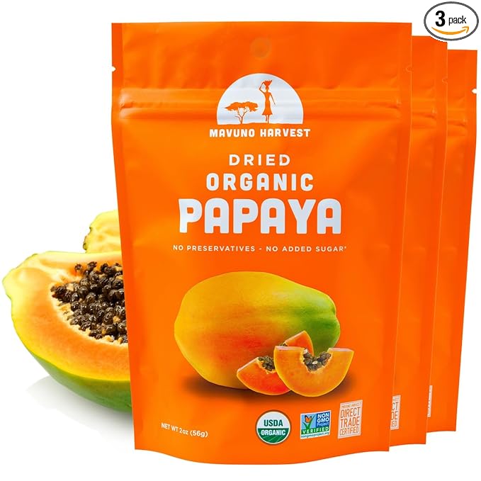 Mavuno Harvest Papaya Dried Fruit Snacks | Organic Dried Papaya Slices | Gluten Free Healthy Snacks