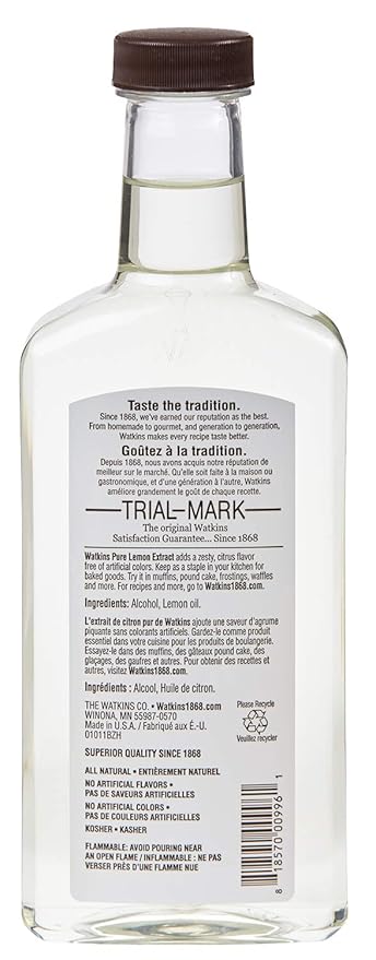 Watkins Pure Lemon Extract, 11 oz. Bottle, 1 Count (Packaging May Vary)