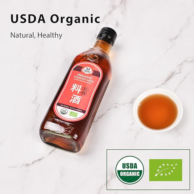 52USA Organic Shaoxing Rice Cooking Wine 16.2oz(480ml), Chinese Asian Cooking Wine, Shao Hsing Rice