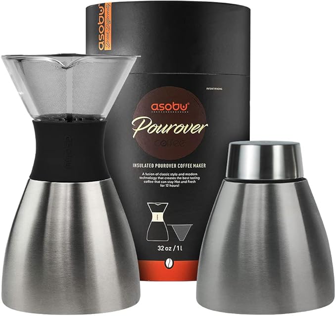 asobu Insulated Pour Over Coffee Maker (32 oz.) Double-Wall Vacuum, Stainless-Steel Filter and Take