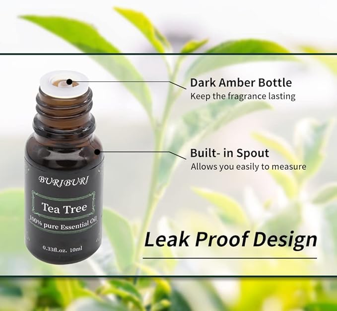 BURIBURI Tea Tree Essential Oil, 100% Pure, Undiluted, Natural Tea Tree Oil Aromatherapy Essential