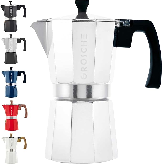 GROSCHE Milano Stovetop Espresso Maker Moka Pot 9 espresso cup, 15.2 oz, Silver Cuban Coffee Maker