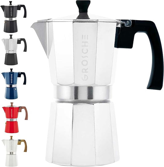 GROSCHE Milano Stovetop Espresso Maker Moka Pot 9 espresso cup, 15.2 oz, Silver Cuban Coffee Maker