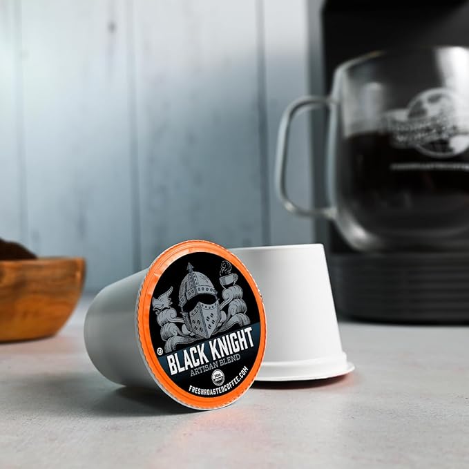 Fresh Roasted Coffee, Organic Black Knight | USDA Organic, Kosher | Dark Roast 96 Pods for K Cup