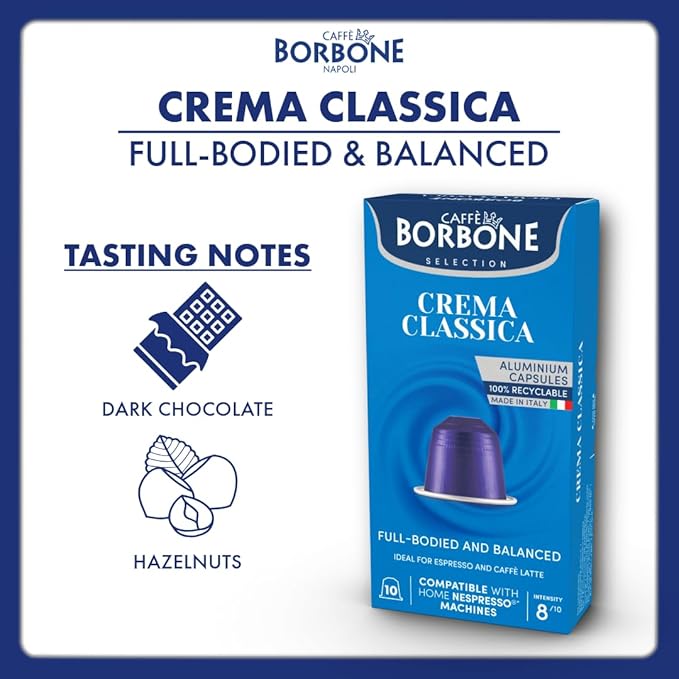 Caffe Borbone Aluminum Coffee Pods Compatible with Nespresso Original Machines, Crema Classica