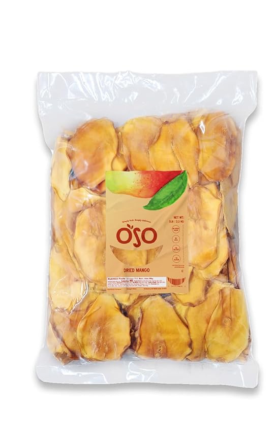 Oso Snacks Dried Mango Slices. Premium Quality, Large Round Halves!| 5LB Bulk Bag| No Sugar Added |