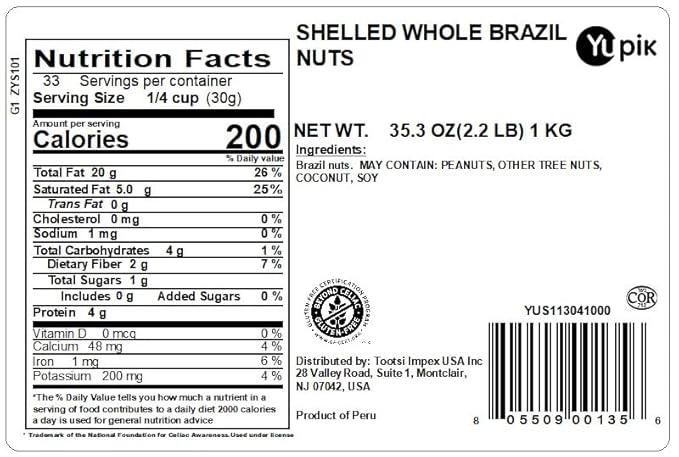 Yupik Raw Brazil Nuts, 2.2 lb (35.2 oz), Gluten-Free, Kosher, Shelled, Unsalted, Unroasted, Raw