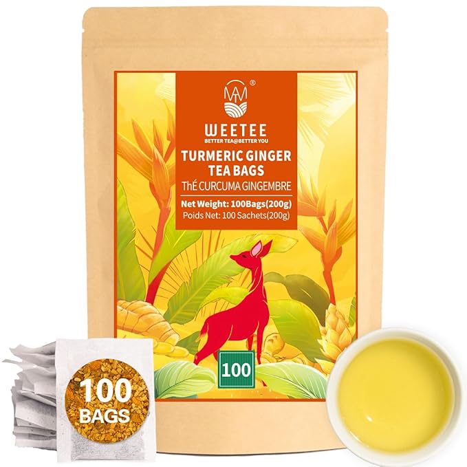 WT WEETEE Turmeric Ginger Tea Bags, 100% Pure Turmeric and Ginger Root Herbal Blend Savory & Spicy