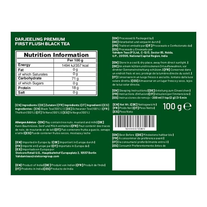 VAHDAM, First Flush Darjeeling Tea - 50 Cups (3.53oz) | Loose Leaf Black Tea - Flowery, Aromatic &
