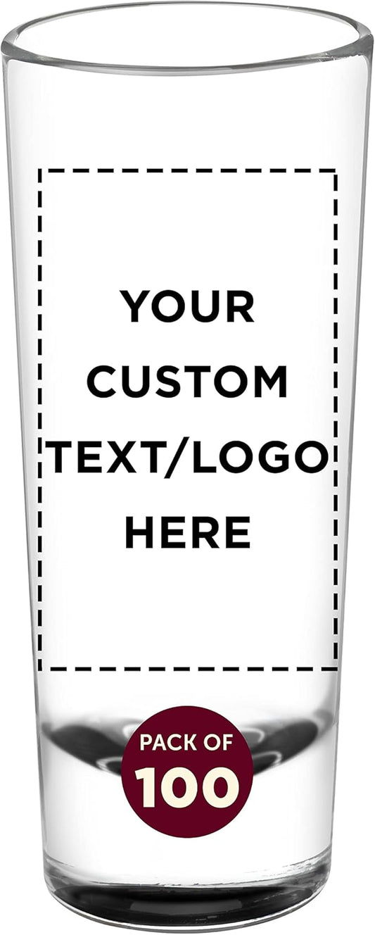 Custom Cordial Shooter Shot Glasses 2 oz. Set of 100, Personalized Bulk Pack - Great for Birthdays