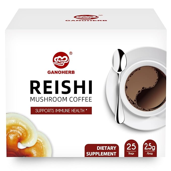 GANOHERB Reishi Mushroom Coffee Mix, Organic Instant Ganoderma Cafe with 100% Natural Ganoderma